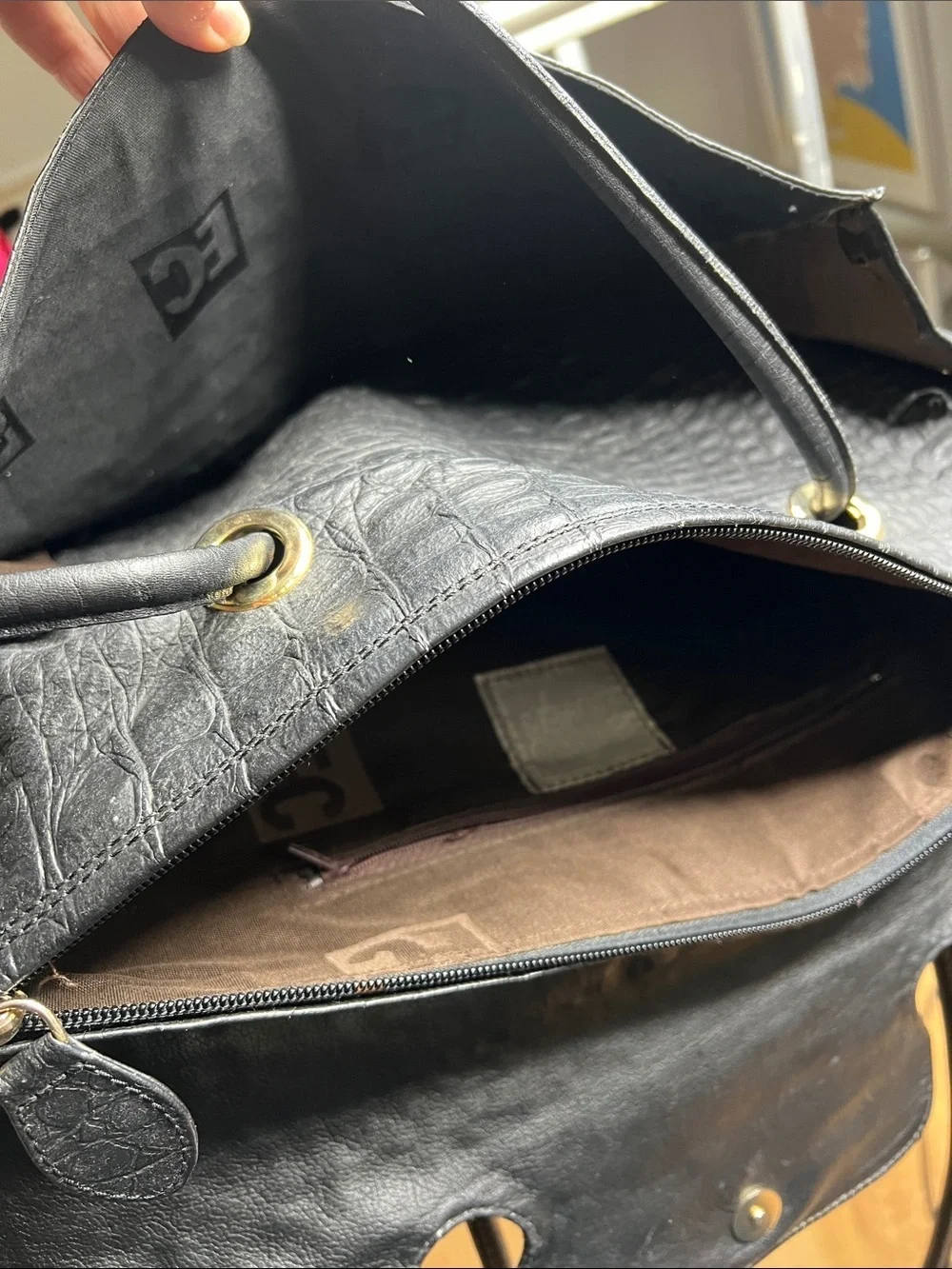 Enrico Coveri Leather Croc Large Zip and Flap Shoulder Tote Bag  Made in Italy